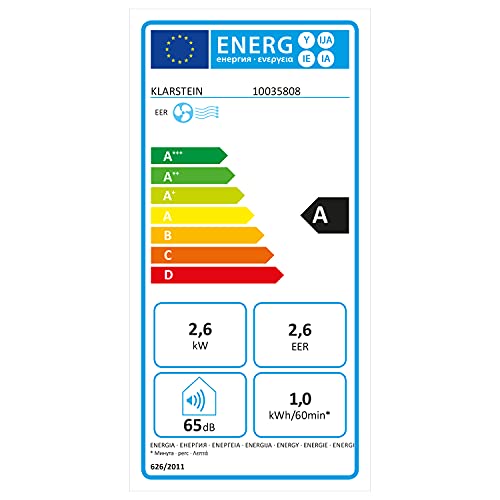 **Klarstein Pure Blizzard Smart 9k – Aire Acondicionado Portátil 9000 BTU, para 26-44 m², Control por App y Alexa, Función Ventilador y Deshumidificador, Temporizador, Clase Energética A, Gas R290, Color Negro**