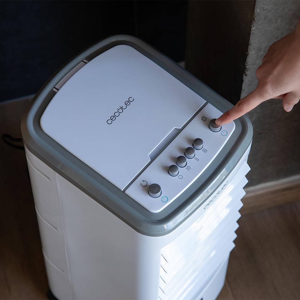 **Cecotec Climatizador Evaporativo EnergySilence 3500 Cool Compact, 65 W, Depósito de 3,5 L, 3 Velocidades, Oscilación 70°, Ruedas Multidireccionales, con 2 Acumuladores de Frío**