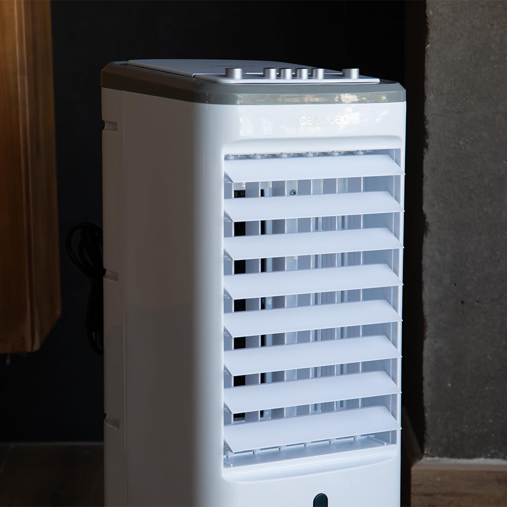 **Cecotec Climatizador Evaporativo EnergySilence 3500 Cool Compact, 65 W, Depósito de 3,5 L, 3 Velocidades, Oscilación 70°, Ruedas Multidireccionales, con 2 Acumuladores de Frío**