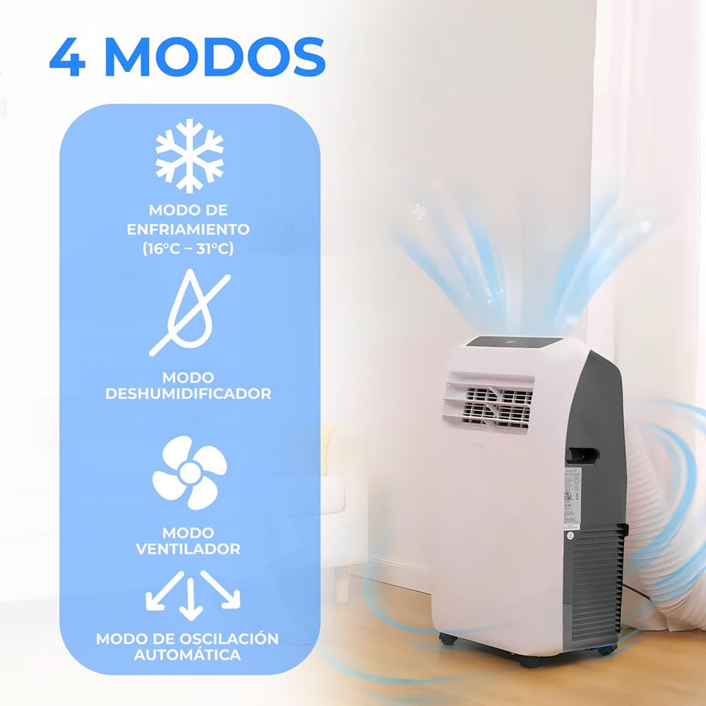 **SereneLife Aire Acondicionado Portátil 12.000 BTU – Climatizador Móvil Silencioso con Función de Deshumidificador y Ventilador, Kit de Ventana, Mando a Distancia, Ideal para Casa y Oficina**