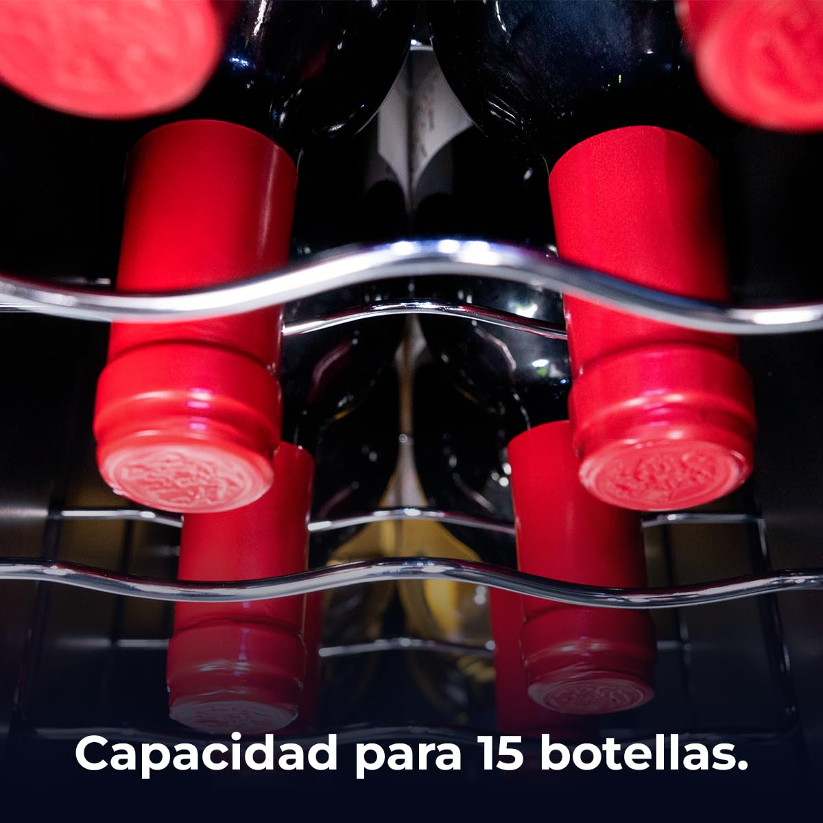 Cecotec Vinoteca Bolero GrandSommelier 1550 CoolCrystal, 15 Botellas, Termoeléctrica, Silenciosa 35 dB, Temperatura 5-18ºC, Panel Táctil, LED Eco-Friendly