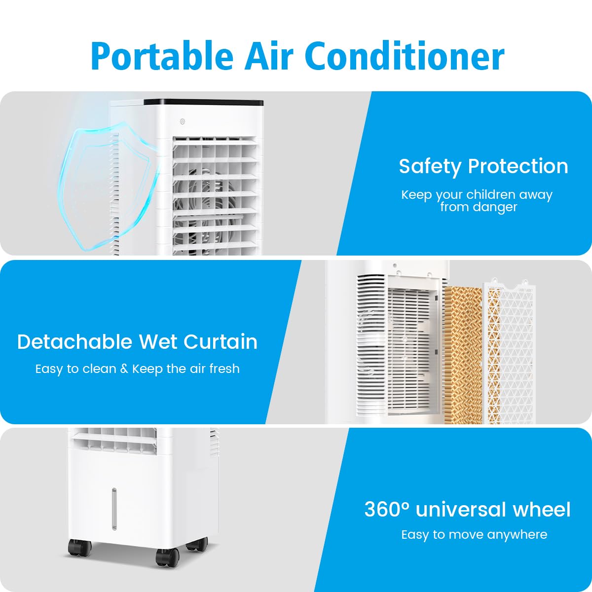 **Aire Acondicionado Portátil Silencioso 6 L, Refrigerador, Ventilador y Humidificador de Bajo Consumo, 3 Velocidades y Modos, Control Remoto, Temporizador 1-15 h para Hogar u Oficina**
