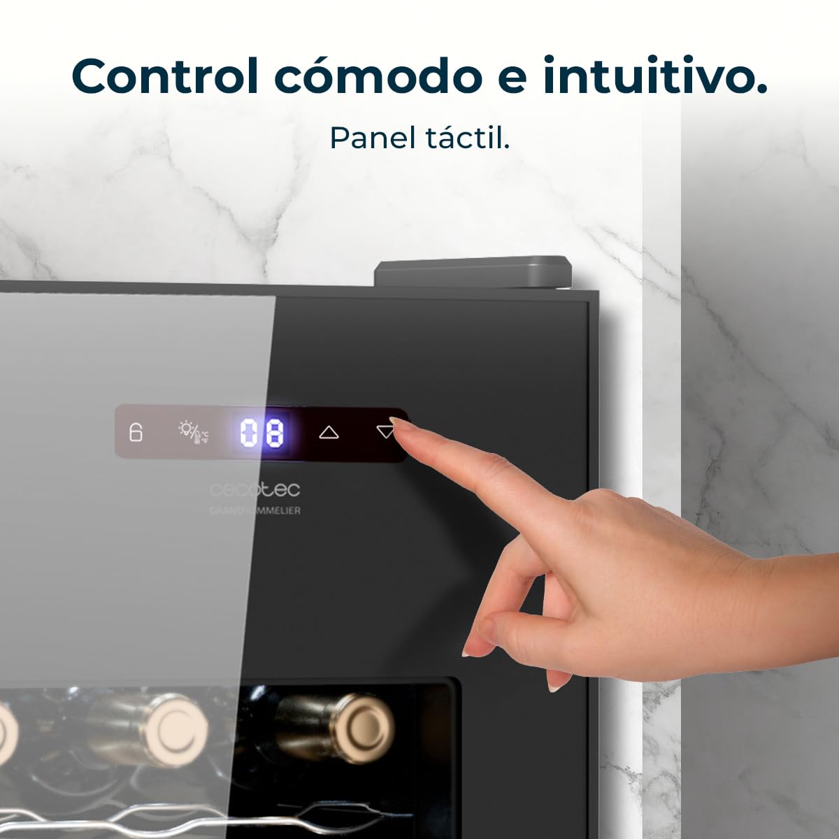Cecotec Vinoteca Bolero GrandSommelier 1550 CoolCrystal, 15 Botellas, Termoeléctrica, Silenciosa 35 dB, Temperatura 5-18ºC, Panel Táctil, LED Eco-Friendly