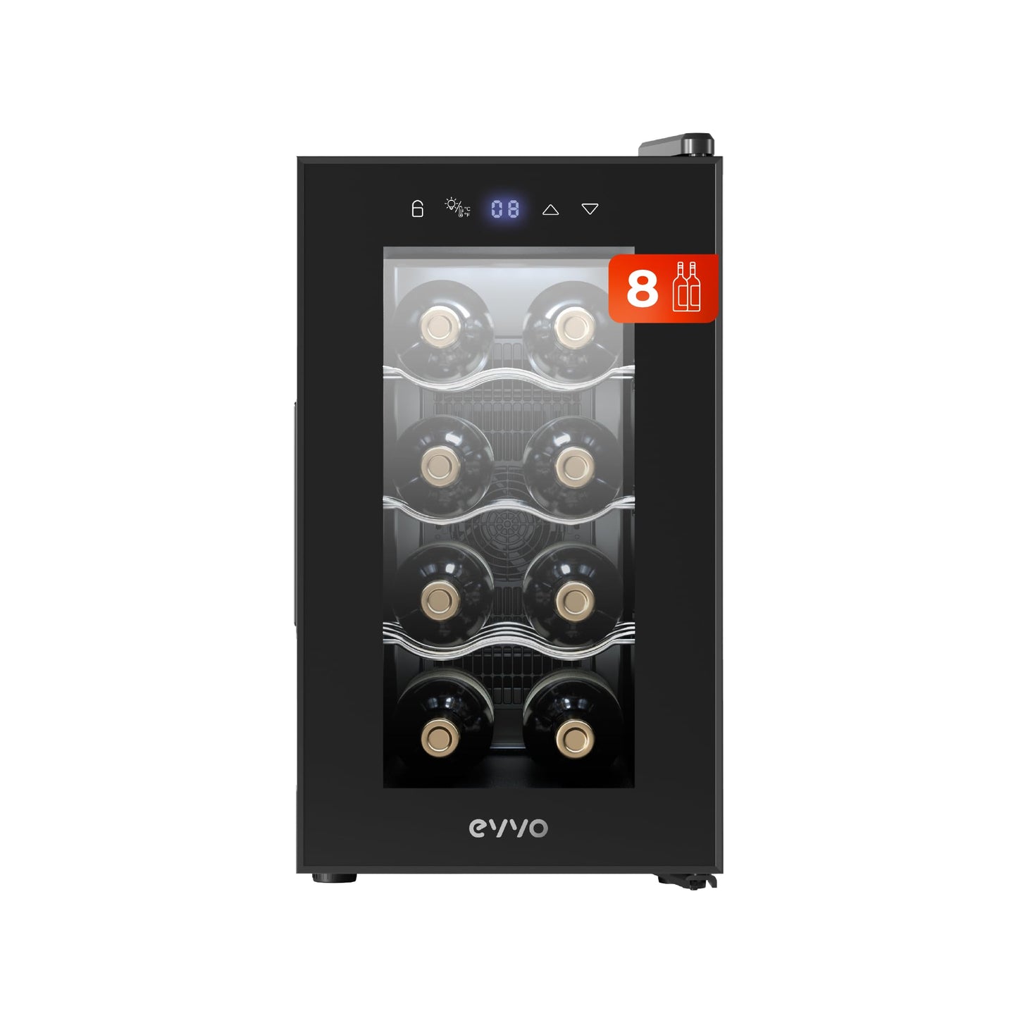 EVVO Vinoteca 8 Botellas VT8, Botellero Vertical, Termoeléctrica, Temperatura 8-18ºC, Pantalla Táctil, Display Interior, Silenciosa 35 dB