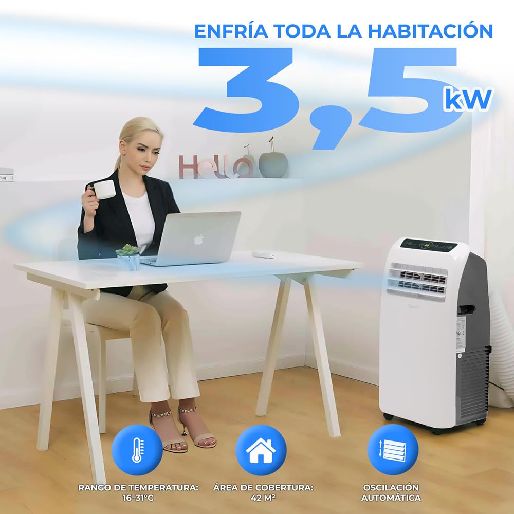 **SereneLife Aire Acondicionado Portátil 12.000 BTU – Climatizador Móvil Silencioso con Función de Deshumidificador y Ventilador, Kit de Ventana, Mando a Distancia, Ideal para Casa y Oficina**