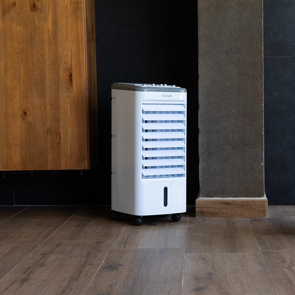 **Cecotec Climatizador Evaporativo EnergySilence 3500 Cool Compact, 65 W, Depósito de 3,5 L, 3 Velocidades, Oscilación 70°, Ruedas Multidireccionales, con 2 Acumuladores de Frío**
