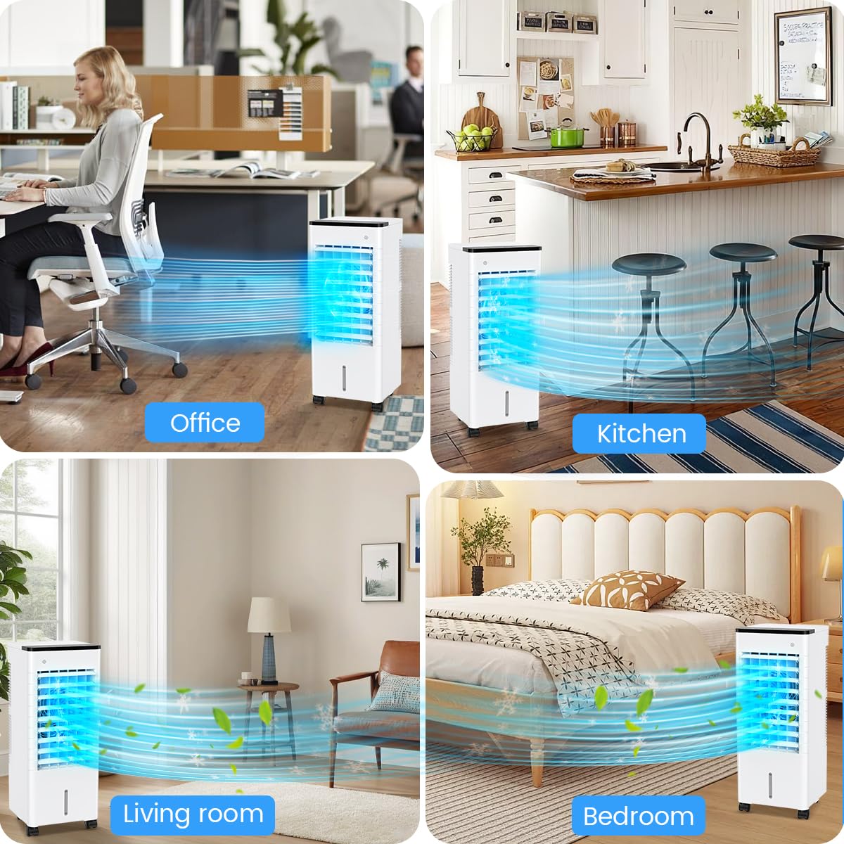 **Aire Acondicionado Portátil Silencioso 6 L, Refrigerador, Ventilador y Humidificador de Bajo Consumo, 3 Velocidades y Modos, Control Remoto, Temporizador 1-15 h para Hogar u Oficina**