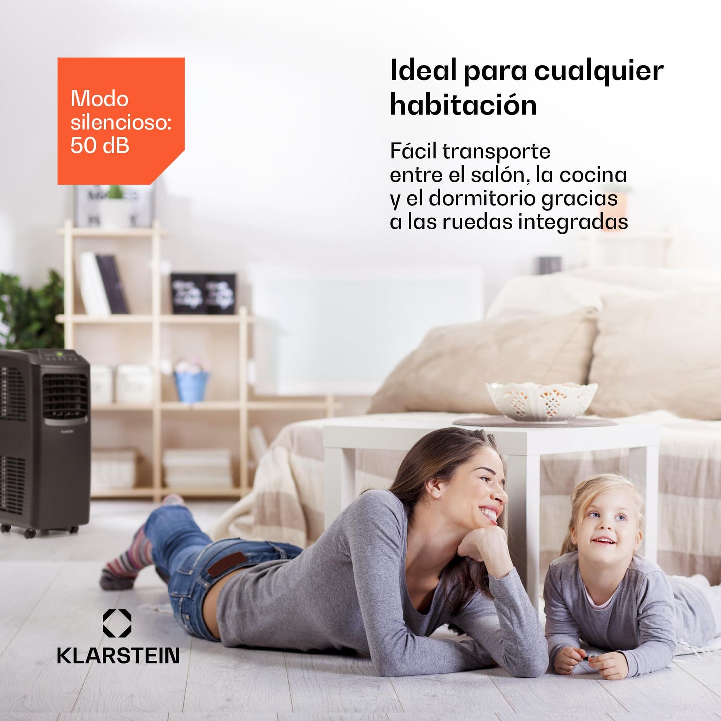 **Klarstein Pure Blizzard Smart 9k – Aire Acondicionado Portátil 9000 BTU, para 26-44 m², Control por App y Alexa, Función Ventilador y Deshumidificador, Temporizador, Clase Energética A, Gas R290, Color Negro**