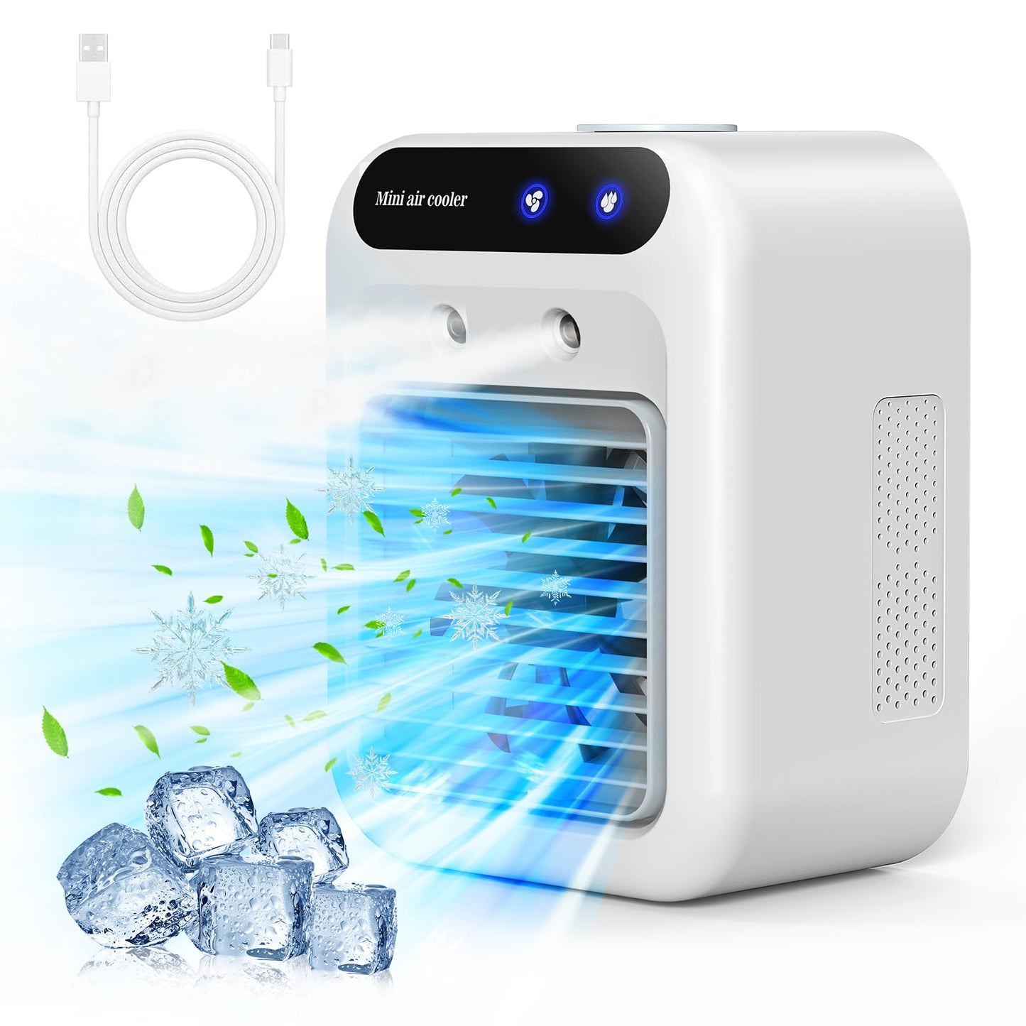 **Aire Acondicionado Portátil Mini USB, Ventilador Silencioso 2 Velocidades, Enfriador y Humidificador de Aire con 2 Modos de Nebulización, Ideal para Hogar y Oficina**