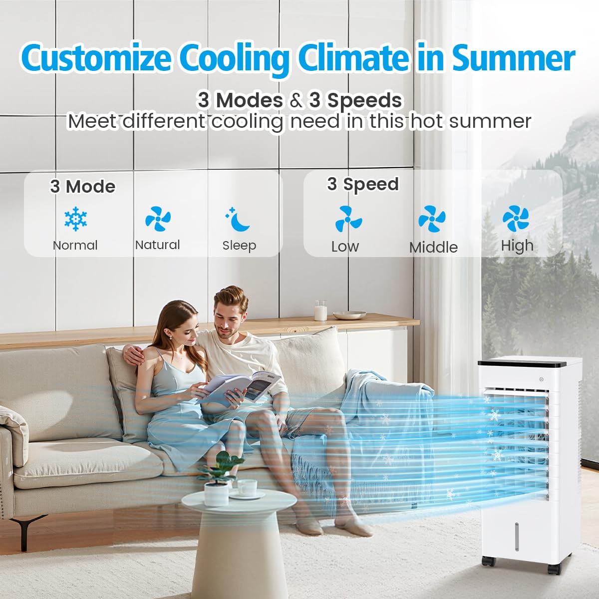 **Aire Acondicionado Portátil Silencioso 6 L, Refrigerador, Ventilador y Humidificador de Bajo Consumo, 3 Velocidades y Modos, Control Remoto, Temporizador 1-15 h para Hogar u Oficina**