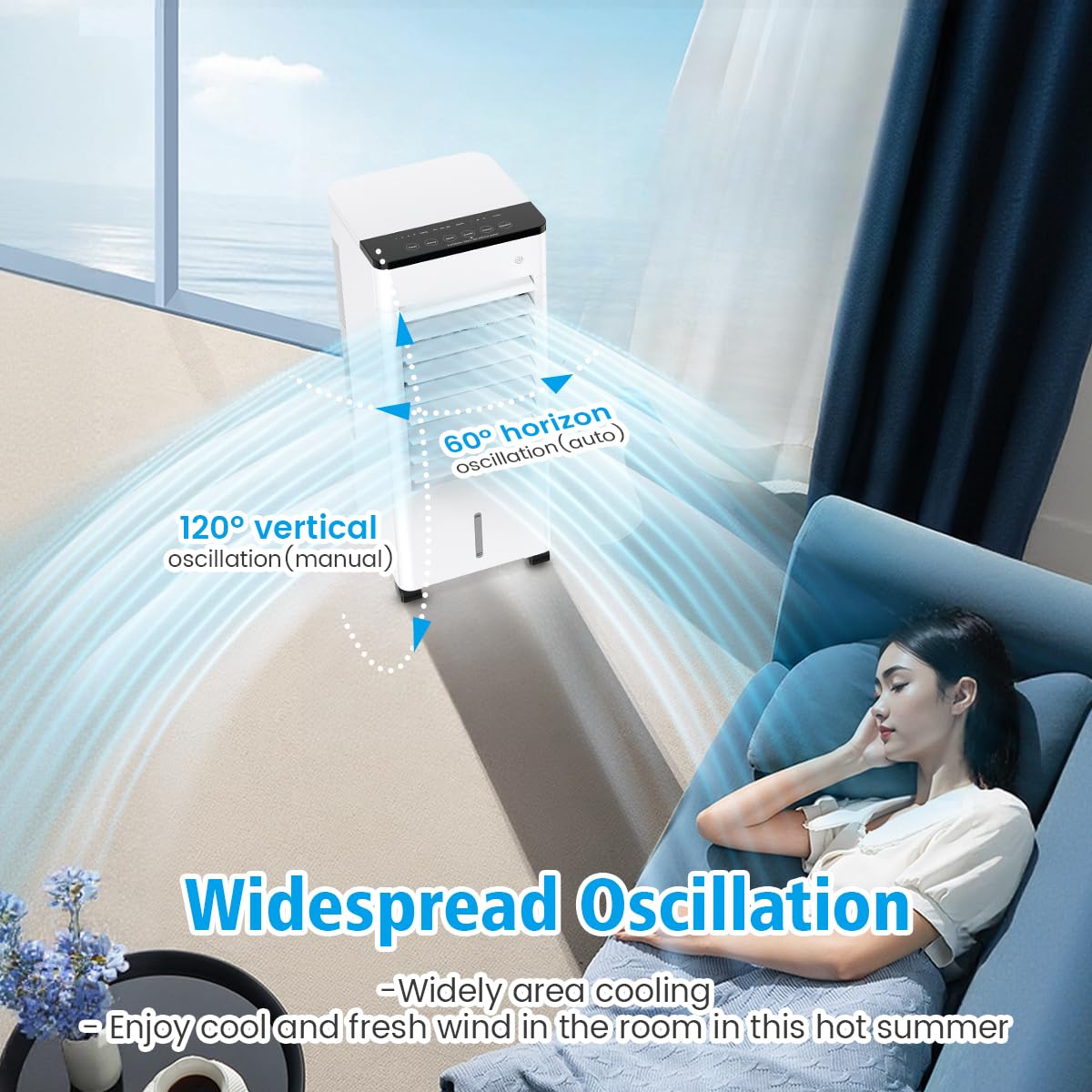 **Aire Acondicionado Portátil Silencioso 6 L, Refrigerador, Ventilador y Humidificador de Bajo Consumo, 3 Velocidades y Modos, Control Remoto, Temporizador 1-15 h para Hogar u Oficina**