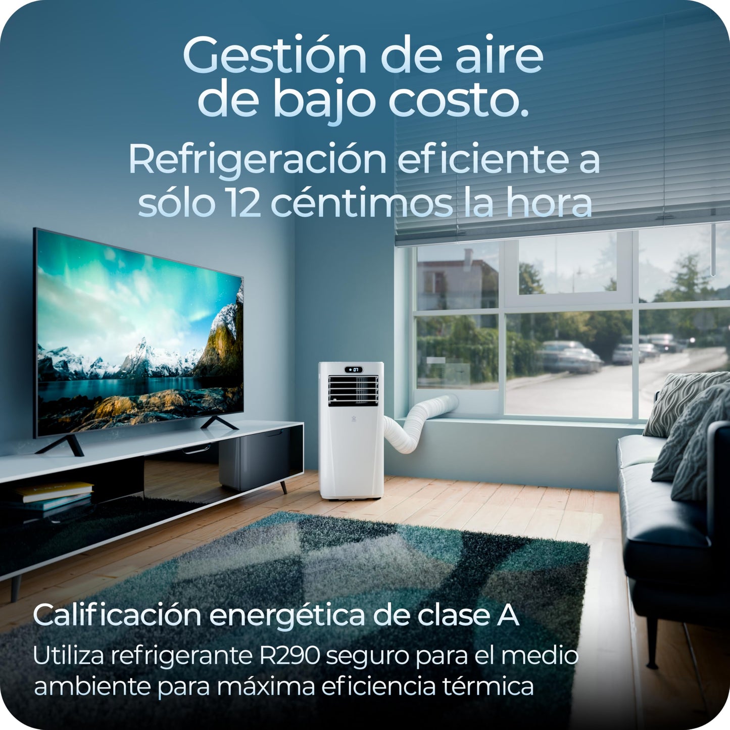 **Avalla S-95 Aire Acondicionado Portátil 3 en 1, 7000 BTU, Deshumidificador 20 L, Ventilador y Refrigeración para Hasta 68 m³, Bajo Consumo, Temporizador 24 h, con Mando y Kit de Ventana**