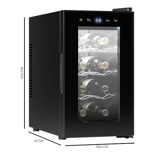 Cecotec Vinoteca 8 Botellas Bolero GrandSommelier 830 CoolCrystal, Termoeléctrica, Temperatura 8-18ºC, Panel Táctil, Display LED, Gas No Nocivo