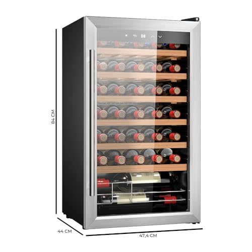 Cecotec Vinoteca Bolero GrandSommelier 34030 Inox Compressor, 34 Botellas, 80 L, Enfriamiento por Compresor, Temperatura 5-18 °C, Control Táctil, Display y Luz LED Interior
