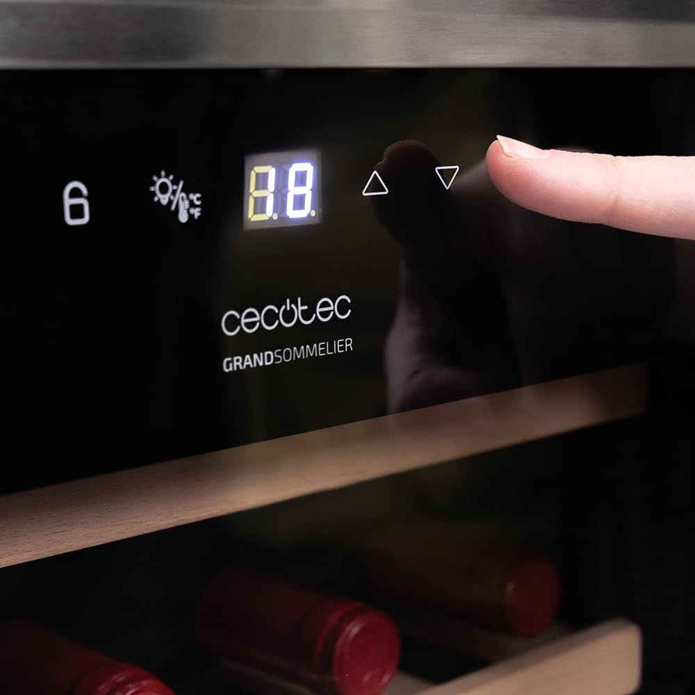 Cecotec Vinoteca Bolero GrandSommelier 34030 Inox Compressor, 34 Botellas, 80 L, Enfriamiento por Compresor, Temperatura 5-18 °C, Control Táctil, Display y Luz LED Interior