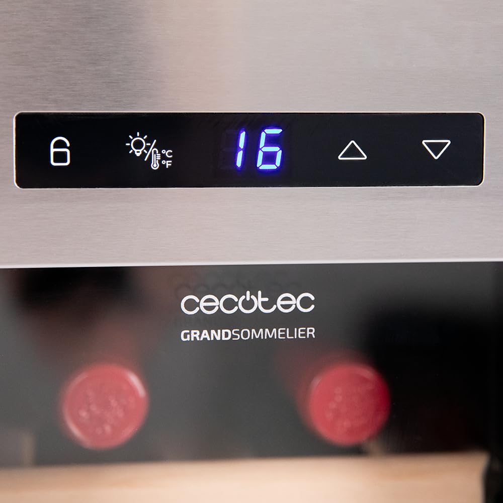 Cecotec Vinoteca 8 Botellas Bolero GrandSommelier 830 CoolWood, Termoeléctrica, Silenciosa, Temperatura 8-18ºC, Panel Táctil, Display, Eco-Friendly
