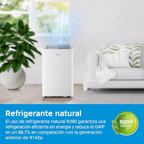 Midea Aire Acondicionado Portátil 3 en 1, 3000 Frigorías/12000 BTU, Silencioso para 43 m², Deshumidificador, Ventilador, 3500 W 4 Modos, Kit de Ventana Incluido