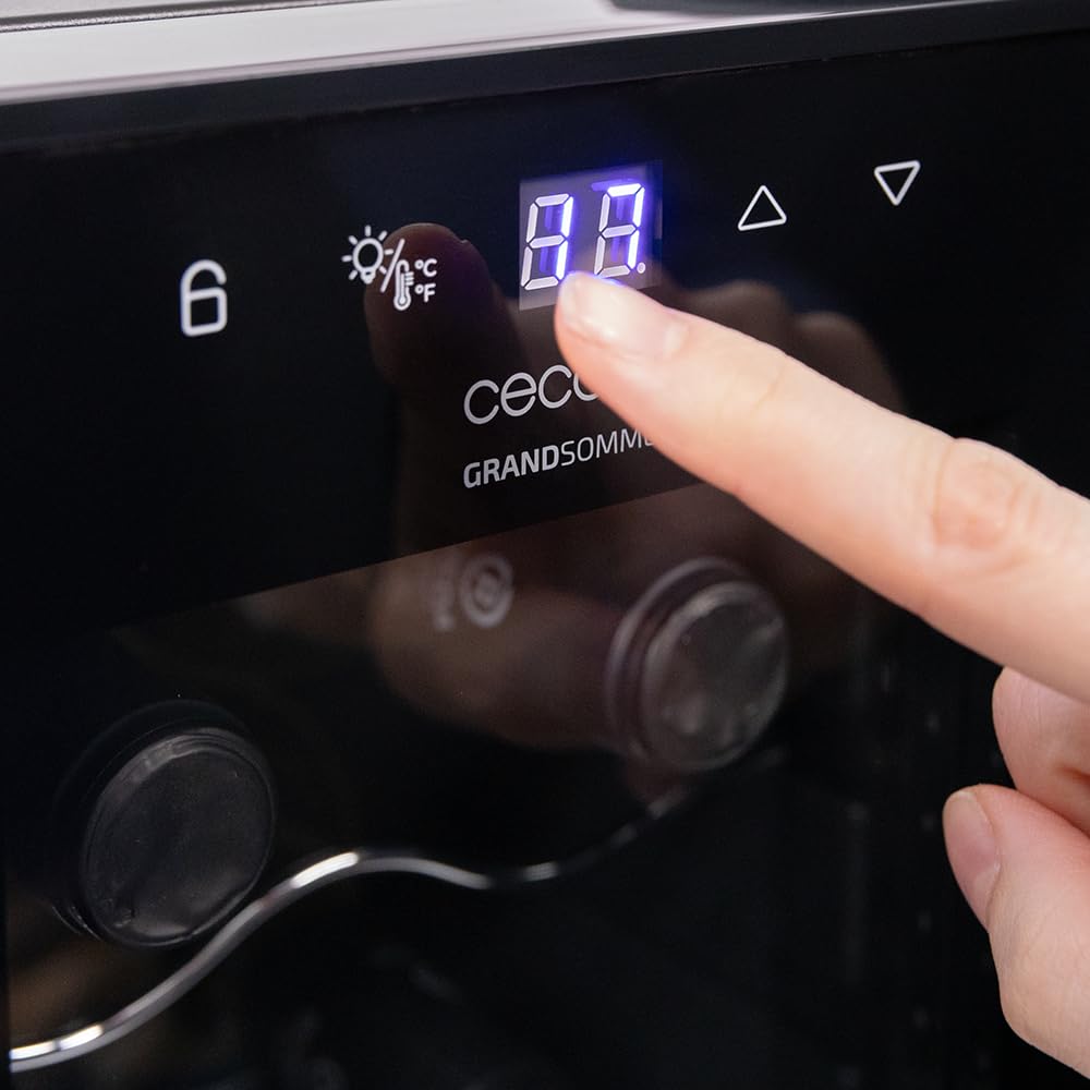 Cecotec Vinoteca Bolero GrandSommelier 1250 CoolCrystal Compressor, 12 Botellas, Libre Instalación, Temperatura Ajustable 8-18 °C, Panel Táctil y Luz LED