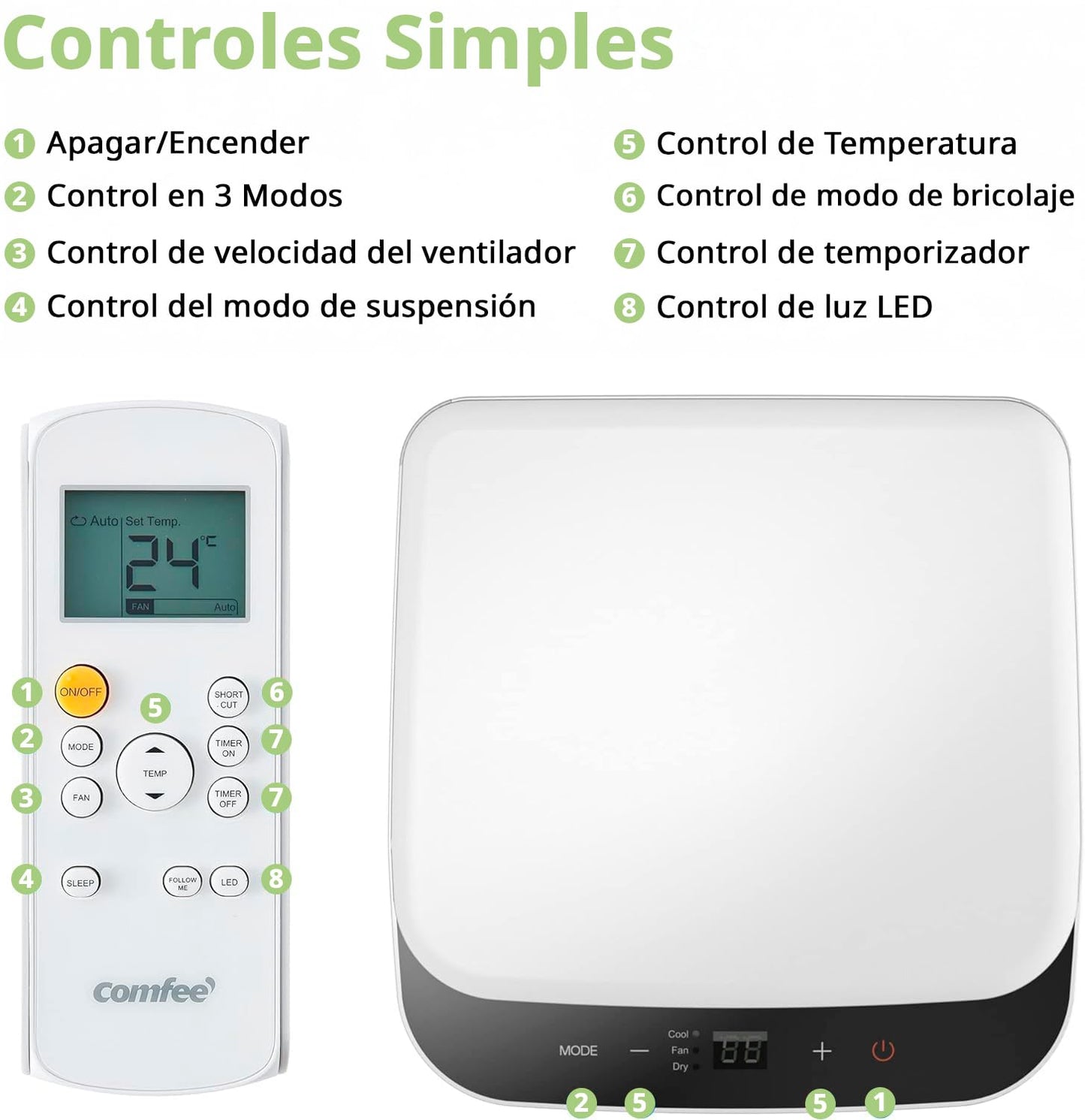 **COMFEE Aire Acondicionado Portátil 3 en 1, 8000 BTU / 2000 Frigorías, Climatizador sin Unidad Exterior, Enfriador Silencioso de Bajo Consumo con Kit de Ventana, Funciones de Refrigeración, Ventilación y Deshumidificación**
