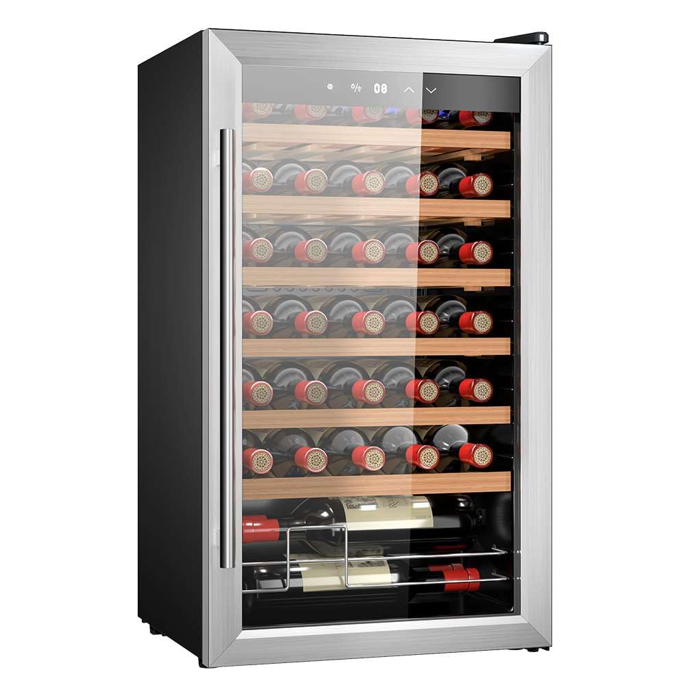 Cecotec Vinoteca Bolero GrandSommelier 34030 Inox Compressor, 34 Botellas, 80 L, Enfriamiento por Compresor, Temperatura 5-18 °C, Control Táctil, Display y Luz LED Interior