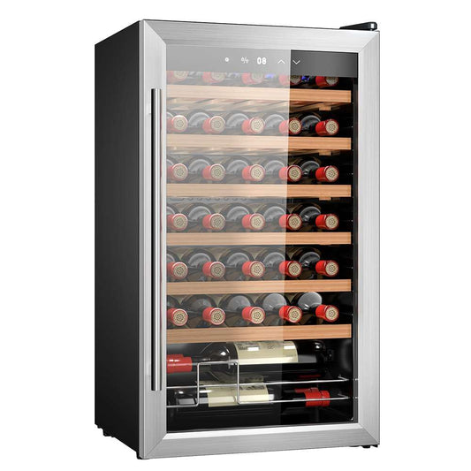 Cecotec Vinoteca Bolero GrandSommelier 34030 Inox Compressor, 34 Botellas, 80 L, Enfriamiento por Compresor, Temperatura 5-18 °C, Control Táctil, Display y Luz LED Interior