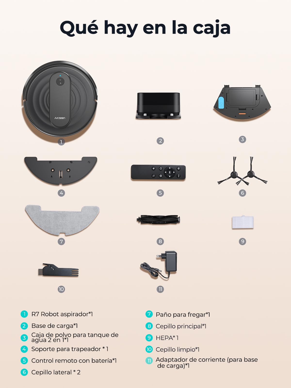 Airzeen Robot Aspirador y Fregasuelos R7, 3000 Pa, 3 en 1 Barrer, Aspirar y Fregar, Auto Carpet Boost, Control por App, Alexa y Mando, Ideal para Mascotas y Suelos Duros