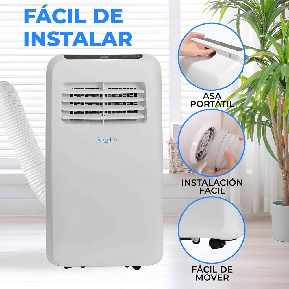 **SereneLife Aire Acondicionado Portátil 12.000 BTU – Climatizador Móvil Silencioso con Función de Deshumidificador y Ventilador, Kit de Ventana, Mando a Distancia, Ideal para Casa y Oficina**