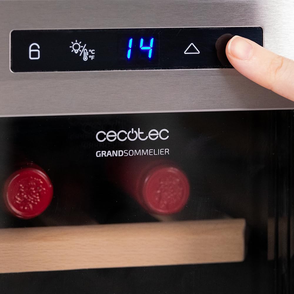 Cecotec Vinoteca 8 Botellas Bolero GrandSommelier 830 CoolWood, Termoeléctrica, Silenciosa, Temperatura 8-18ºC, Panel Táctil, Display, Eco-Friendly
