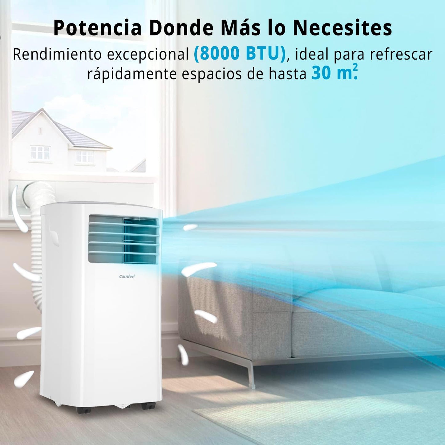 **COMFEE Aire Acondicionado Portátil 3 en 1, 8000 BTU / 2000 Frigorías, Climatizador sin Unidad Exterior, Enfriador Silencioso de Bajo Consumo con Kit de Ventana, Funciones de Refrigeración, Ventilación y Deshumidificación**