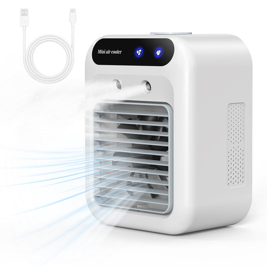 **Aire Acondicionado Portátil Mini USB, Ventilador Silencioso 2 Velocidades, Enfriador y Humidificador de Aire con 2 Modos de Nebulización, Ideal para Hogar y Oficina**