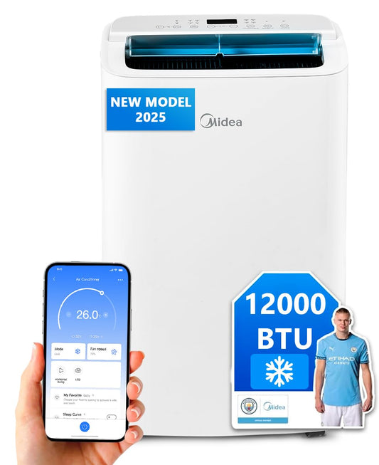 Midea Aire Acondicionado Portátil 3 en 1, 3000 Frigorías/12000 BTU, Silencioso para 43 m², Deshumidificador, Ventilador, 3500 W 4 Modos, Kit de Ventana Incluido