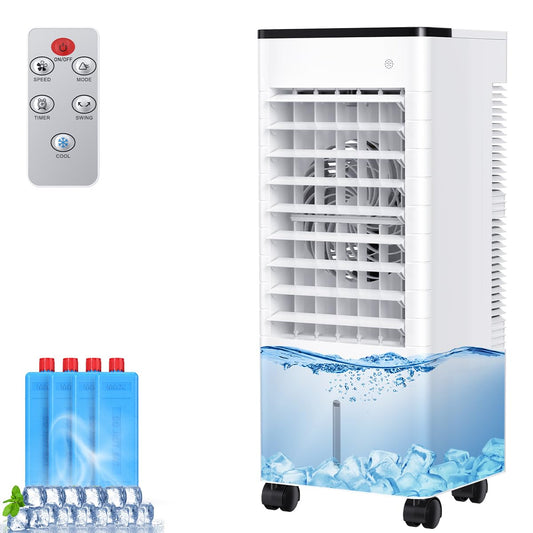 **Aire Acondicionado Portátil Silencioso 6 L, Refrigerador, Ventilador y Humidificador de Bajo Consumo, 3 Velocidades y Modos, Control Remoto, Temporizador 1-15 h para Hogar u Oficina**