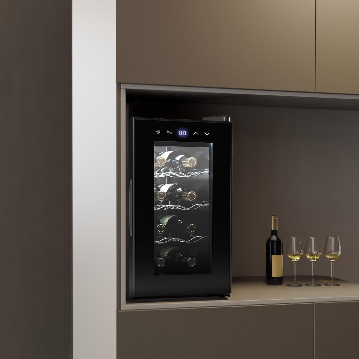 Cecotec Vinoteca 8 Botellas Bolero GrandSommelier 830 CoolCrystal, Termoeléctrica, Temperatura 8-18ºC, Panel Táctil, Display LED, Gas No Nocivo