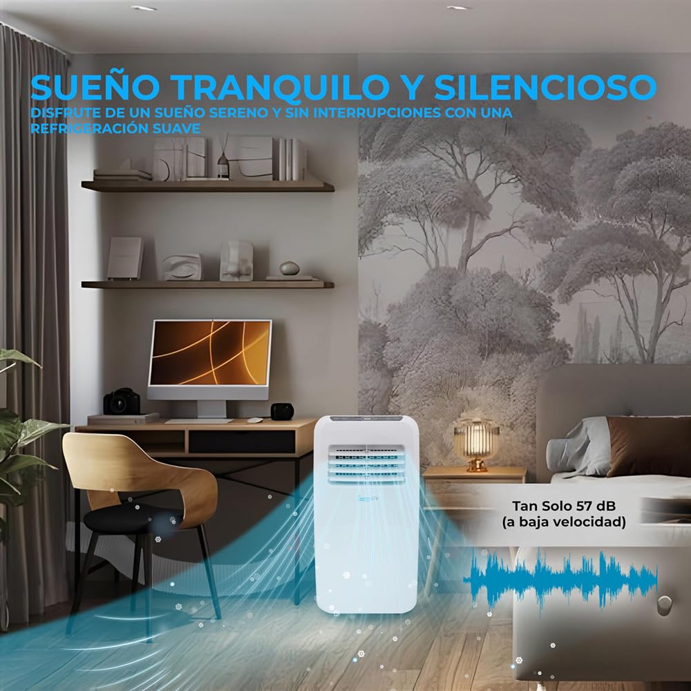 **SereneLife Aire Acondicionado Portátil 12.000 BTU – Climatizador Móvil Silencioso con Función de Deshumidificador y Ventilador, Kit de Ventana, Mando a Distancia, Ideal para Casa y Oficina**