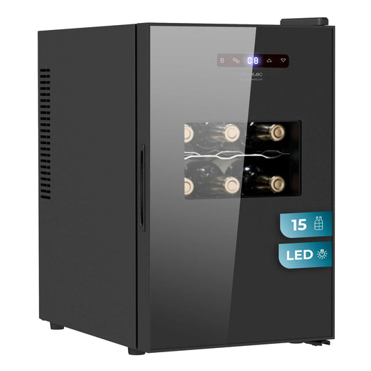 Cecotec Vinoteca Bolero GrandSommelier 1550 CoolCrystal, 15 Botellas, Termoeléctrica, Silenciosa 35 dB, Temperatura 5-18ºC, Panel Táctil, LED Eco-Friendly