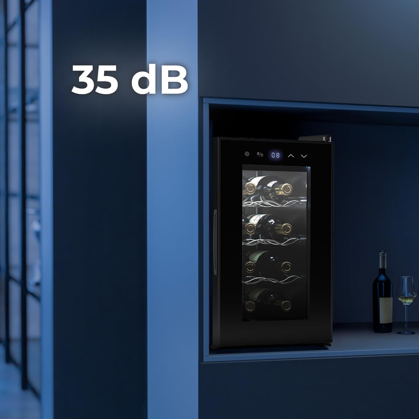 Cecotec Vinoteca 8 Botellas Bolero GrandSommelier 830 CoolCrystal, Termoeléctrica, Temperatura 8-18ºC, Panel Táctil, Display LED, Gas No Nocivo