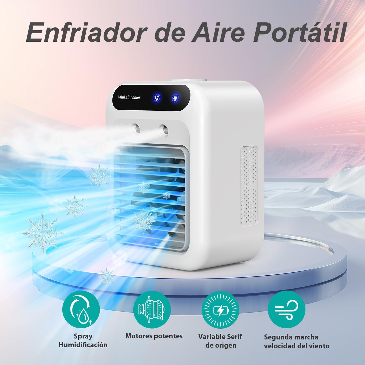 **Aire Acondicionado Portátil Mini USB, Ventilador Silencioso 2 Velocidades, Enfriador y Humidificador de Aire con 2 Modos de Nebulización, Ideal para Hogar y Oficina**