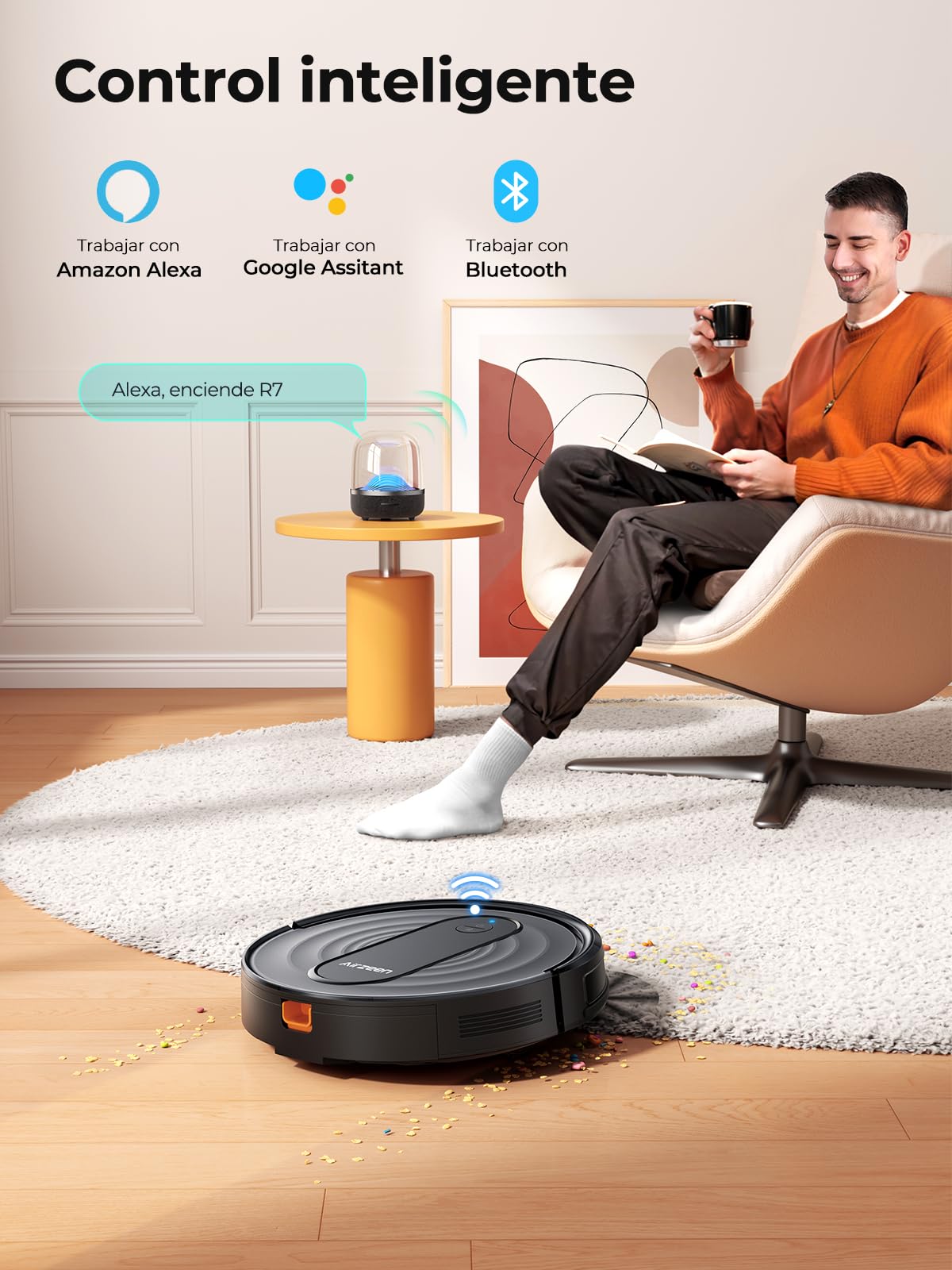 Airzeen Robot Aspirador y Fregasuelos R7, 3000 Pa, 3 en 1 Barrer, Aspirar y Fregar, Auto Carpet Boost, Control por App, Alexa y Mando, Ideal para Mascotas y Suelos Duros