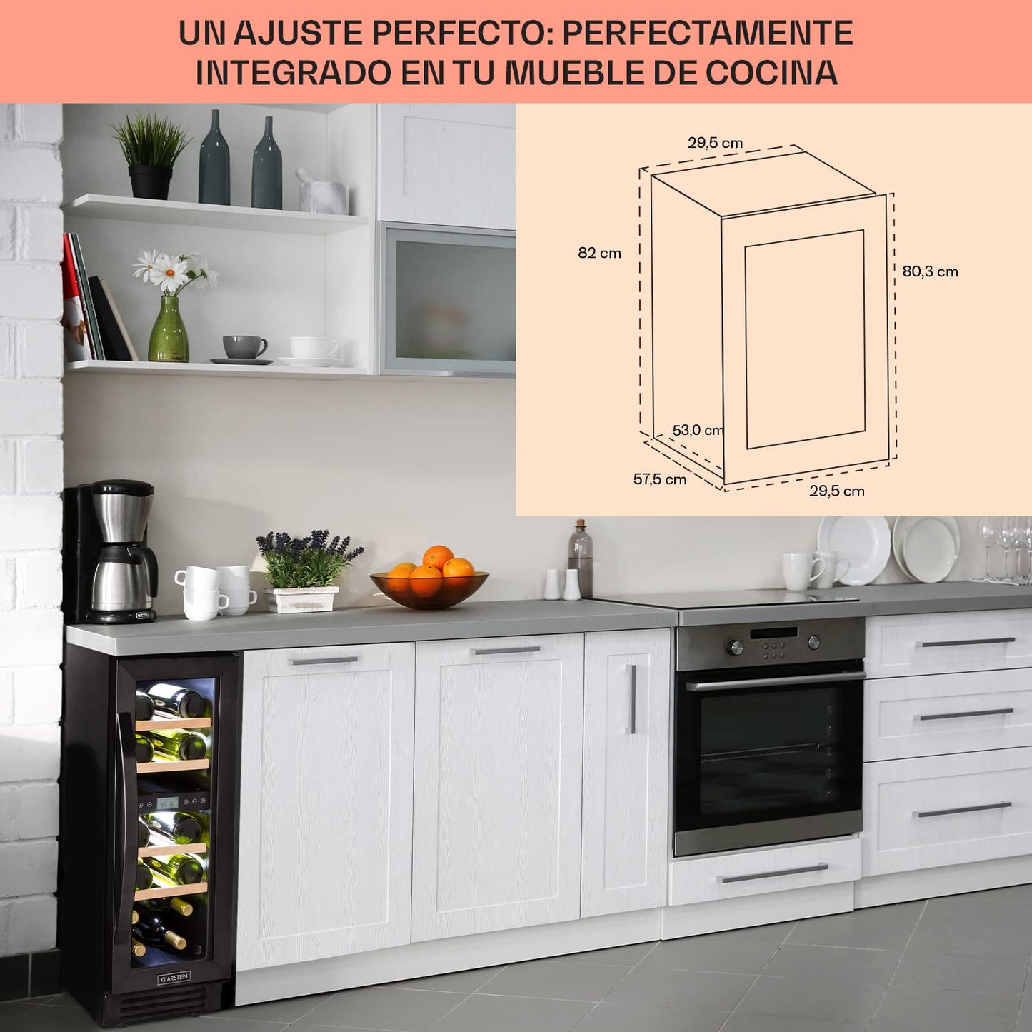 Klarstein Vinoteca 53 L, 17 Botellas, 2 Zonas de Refrigeración, Puerta de Cristal, Expositor Interior/Exterior, Panel Táctil, para Vino y Prosecco