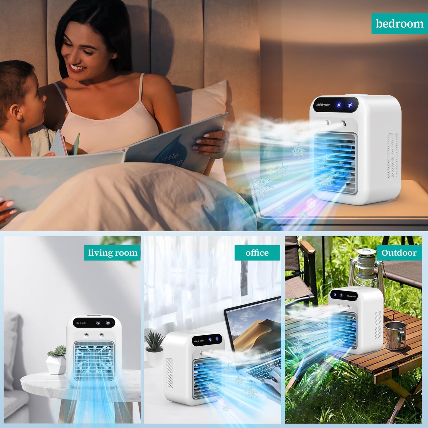 **Aire Acondicionado Portátil Mini USB, Ventilador Silencioso 2 Velocidades, Enfriador y Humidificador de Aire con 2 Modos de Nebulización, Ideal para Hogar y Oficina**