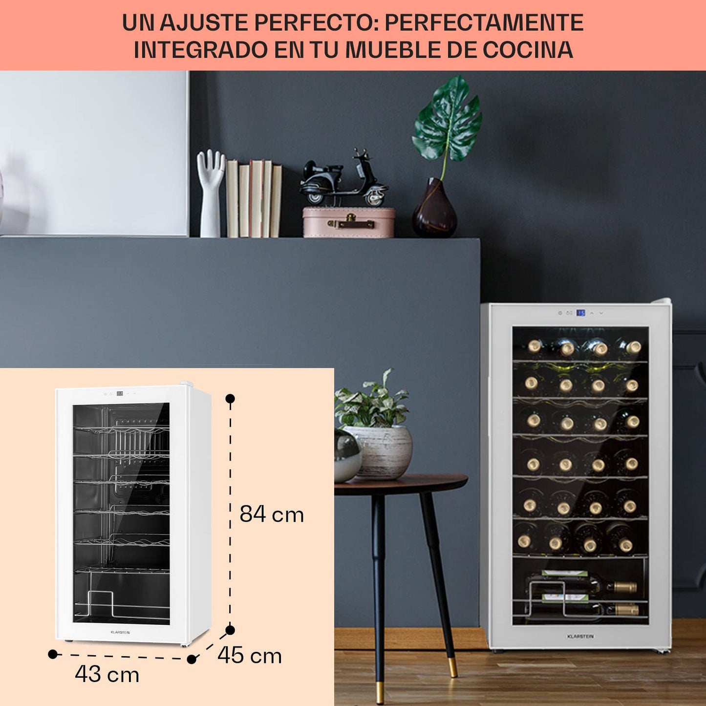 Klarstein Vinoteca 74 L, 28 Botellas, Una Zona, Puerta de Cristal, para Vino, Prosecco y Cerveza, Uso Interior y Exterior