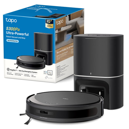 Tapo RV20 MAX Plus Robot Aspirador y Fregasuelos 4 en 1, 5300 Pa, Vaciado Automático 3 L, Navegación LiDAR+IMU, Limpieza Inteligente IQ+, Control por App