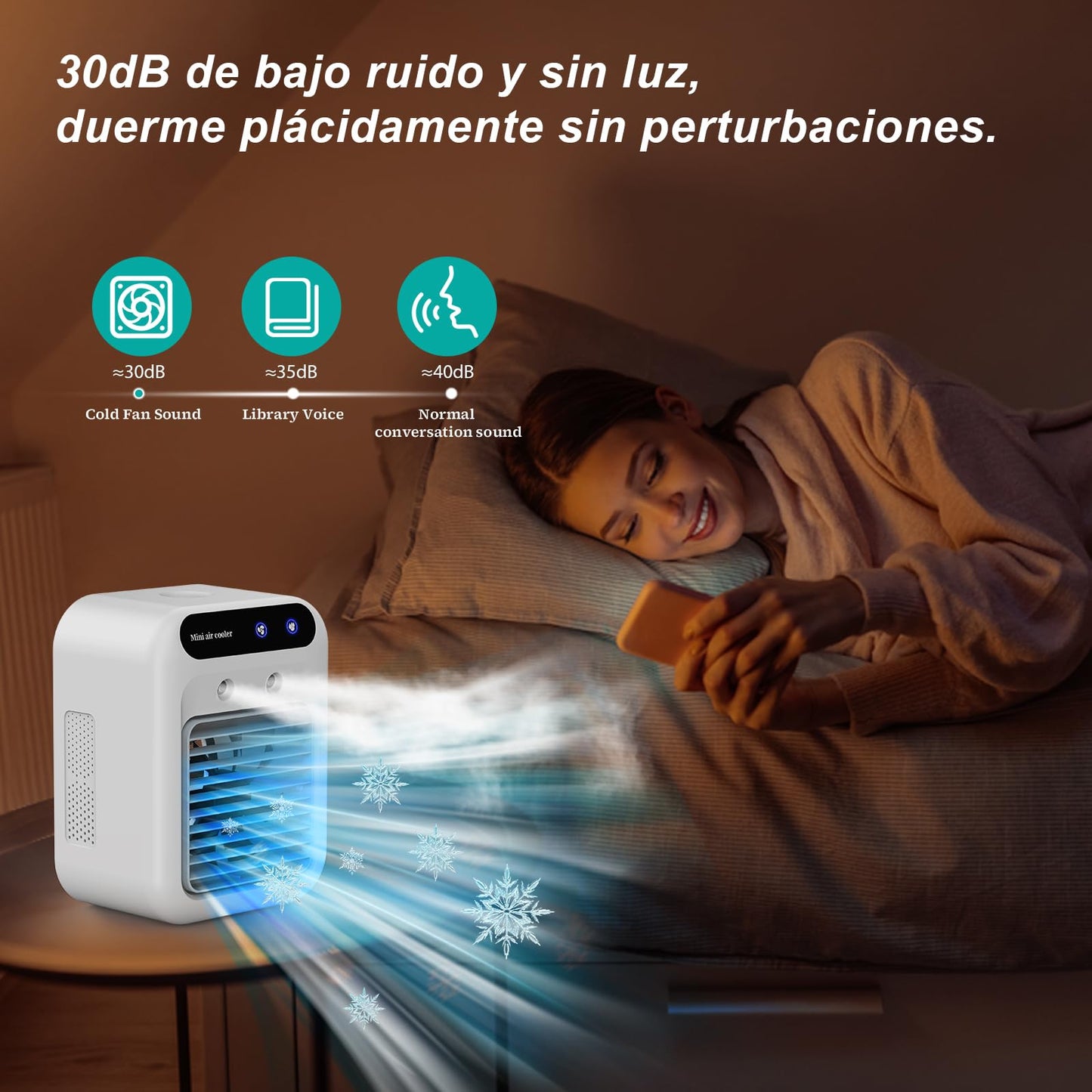 **Aire Acondicionado Portátil Mini USB, Ventilador Silencioso 2 Velocidades, Enfriador y Humidificador de Aire con 2 Modos de Nebulización, Ideal para Hogar y Oficina**