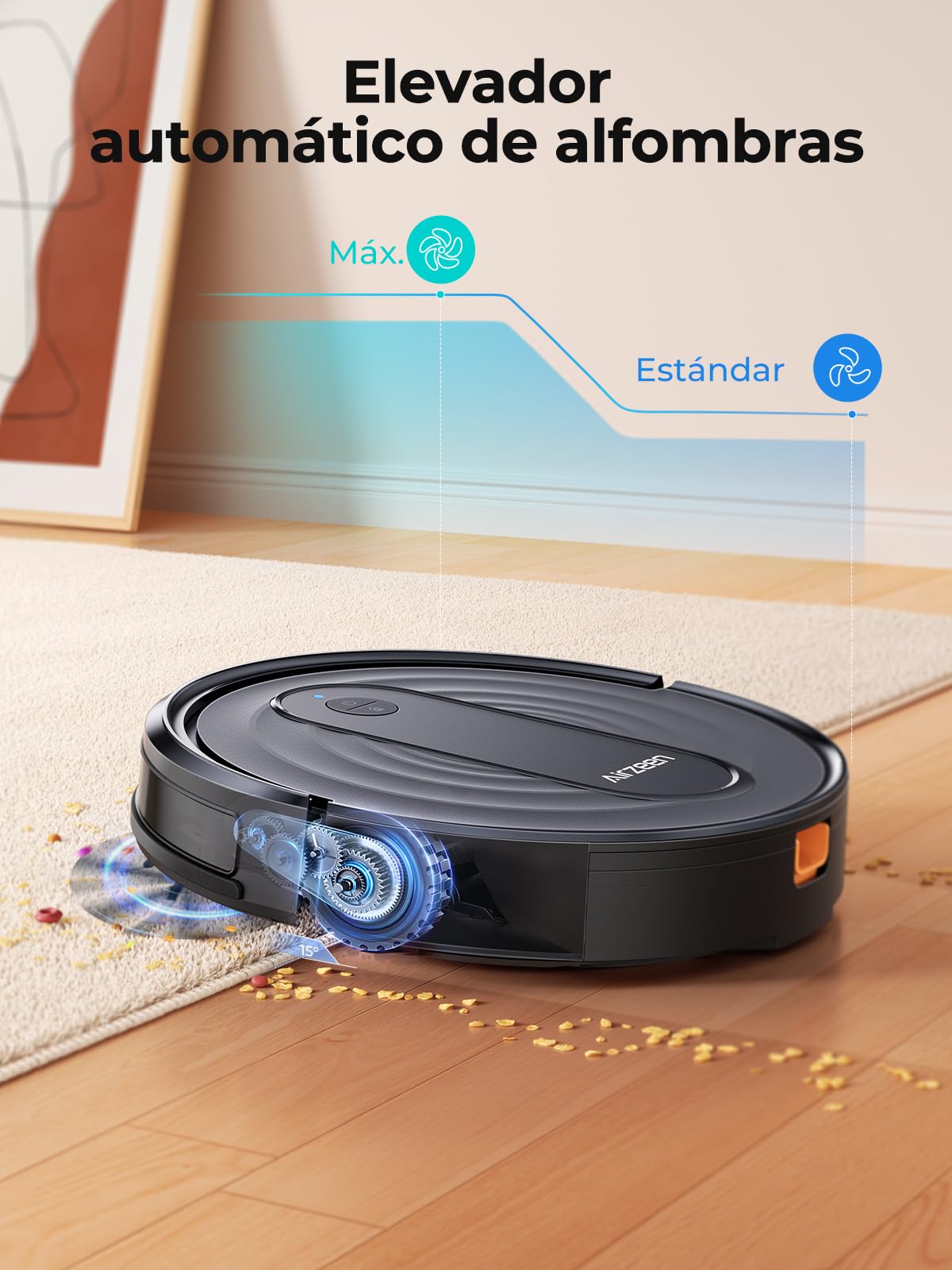 Airzeen Robot Aspirador y Fregasuelos R7, 3000 Pa, 3 en 1 Barrer, Aspirar y Fregar, Auto Carpet Boost, Control por App, Alexa y Mando, Ideal para Mascotas y Suelos Duros