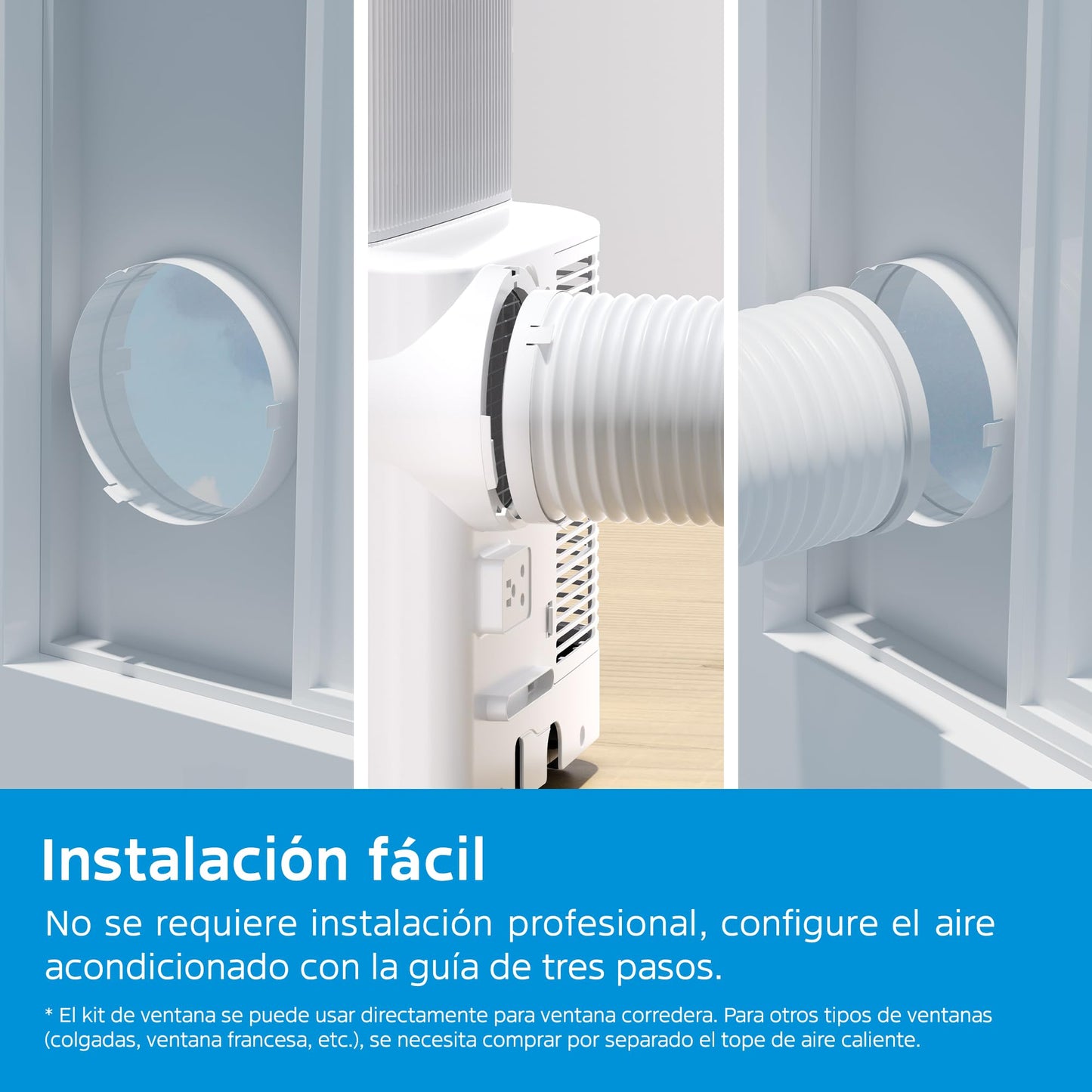 Midea Aire Acondicionado Portátil 3 en 1, 3000 Frigorías/12000 BTU, Silencioso para 43 m², Deshumidificador, Ventilador, 3500 W 4 Modos, Kit de Ventana Incluido