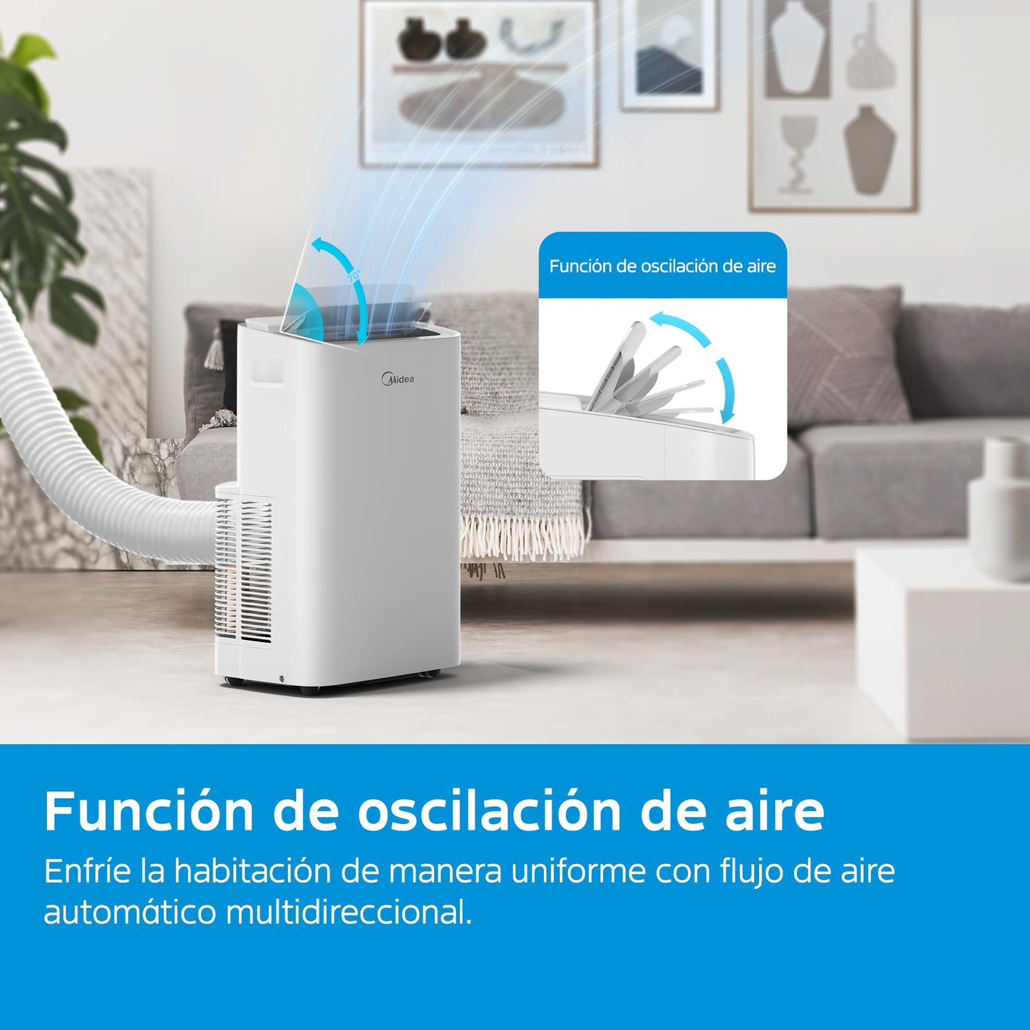 Midea Aire Acondicionado Portátil 3 en 1, 3000 Frigorías/12000 BTU, Silencioso para 43 m², Deshumidificador, Ventilador, 3500 W 4 Modos, Kit de Ventana Incluido