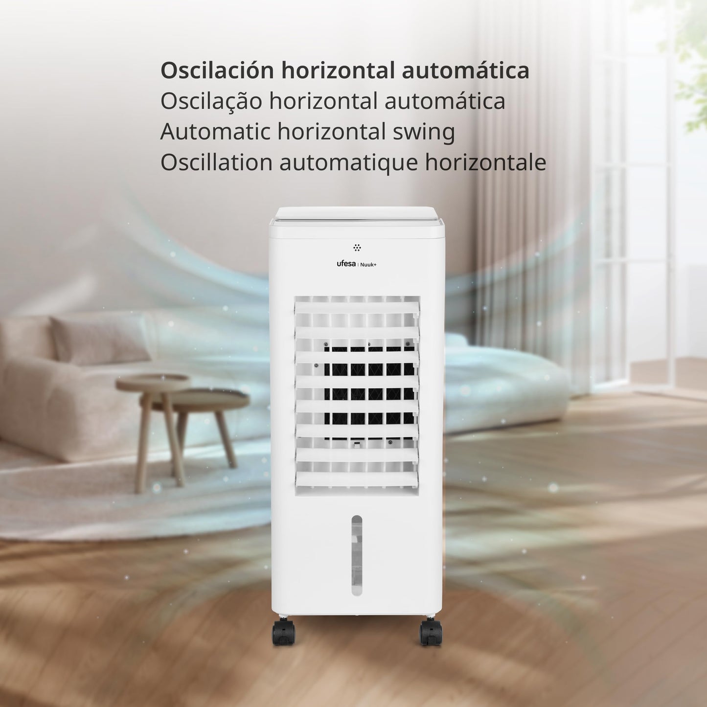Ufesa Nuuk+ Climatizador Evaporativo 65W, Función Fría, Ionizador, 3 Velocidades y Modos, Depósito 6 L, Temporizador 12 h, Filtro Lavable, Mando a Distancia