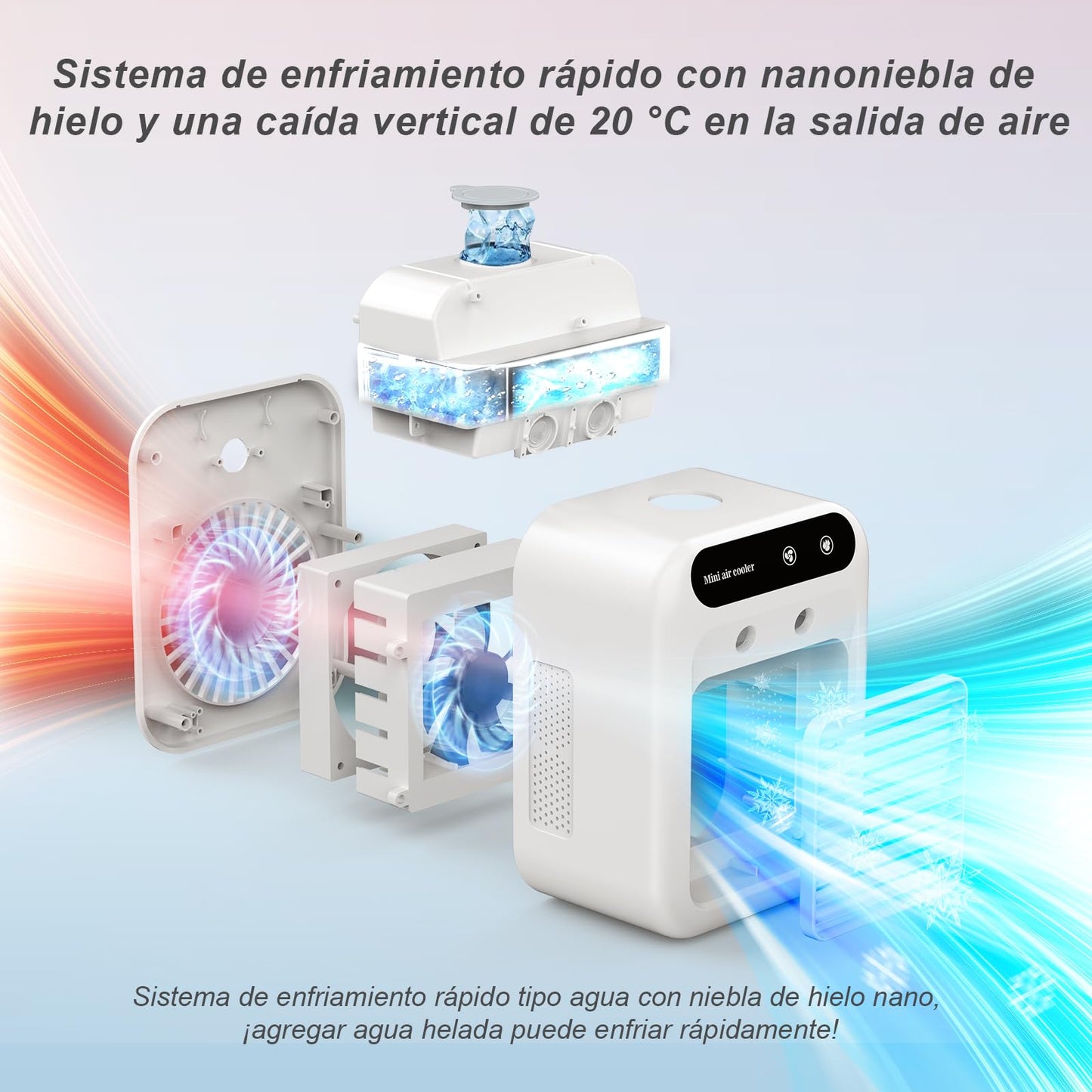 **Aire Acondicionado Portátil Mini USB, Ventilador Silencioso 2 Velocidades, Enfriador y Humidificador de Aire con 2 Modos de Nebulización, Ideal para Hogar y Oficina**