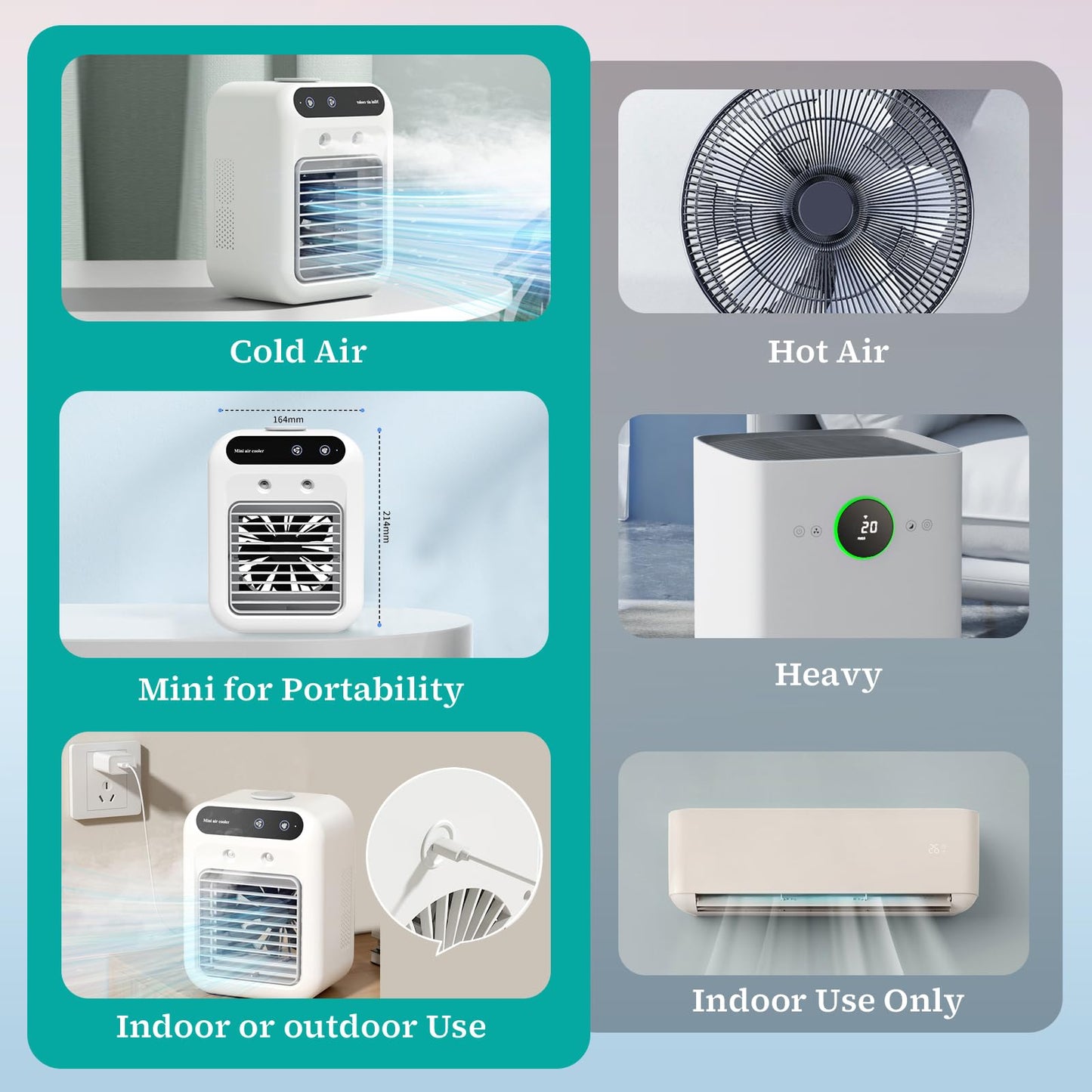 **Aire Acondicionado Portátil Mini USB, Ventilador Silencioso 2 Velocidades, Enfriador y Humidificador de Aire con 2 Modos de Nebulización, Ideal para Hogar y Oficina**