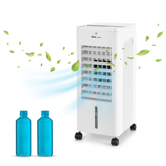 Ufesa Nuuk+ Climatizador Evaporativo 65W, Función Fría, Ionizador, 3 Velocidades y Modos, Depósito 6 L, Temporizador 12 h, Filtro Lavable, Mando a Distancia